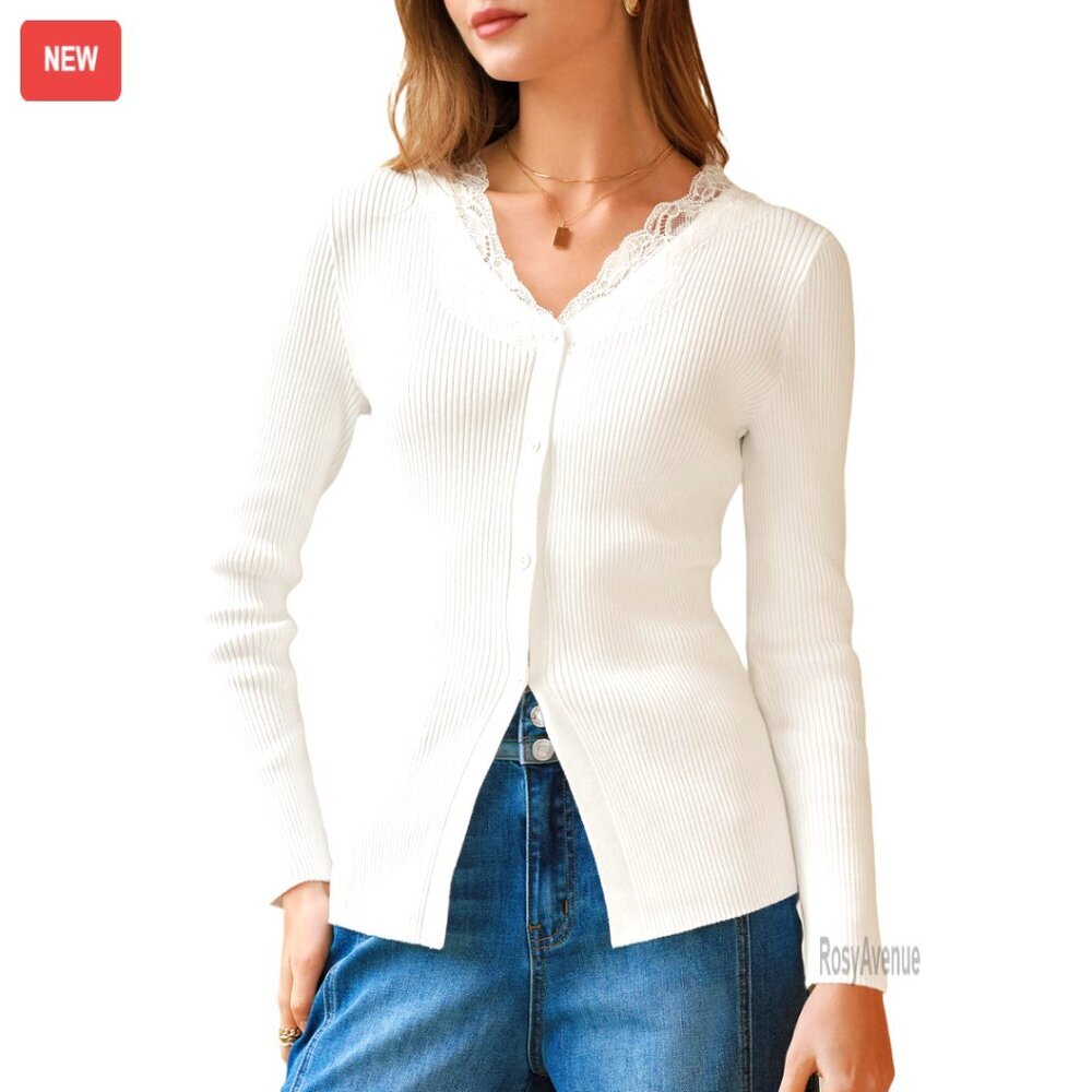 Women's 100% Cotton Lace Button Slim Fitted Cardigan Sweater